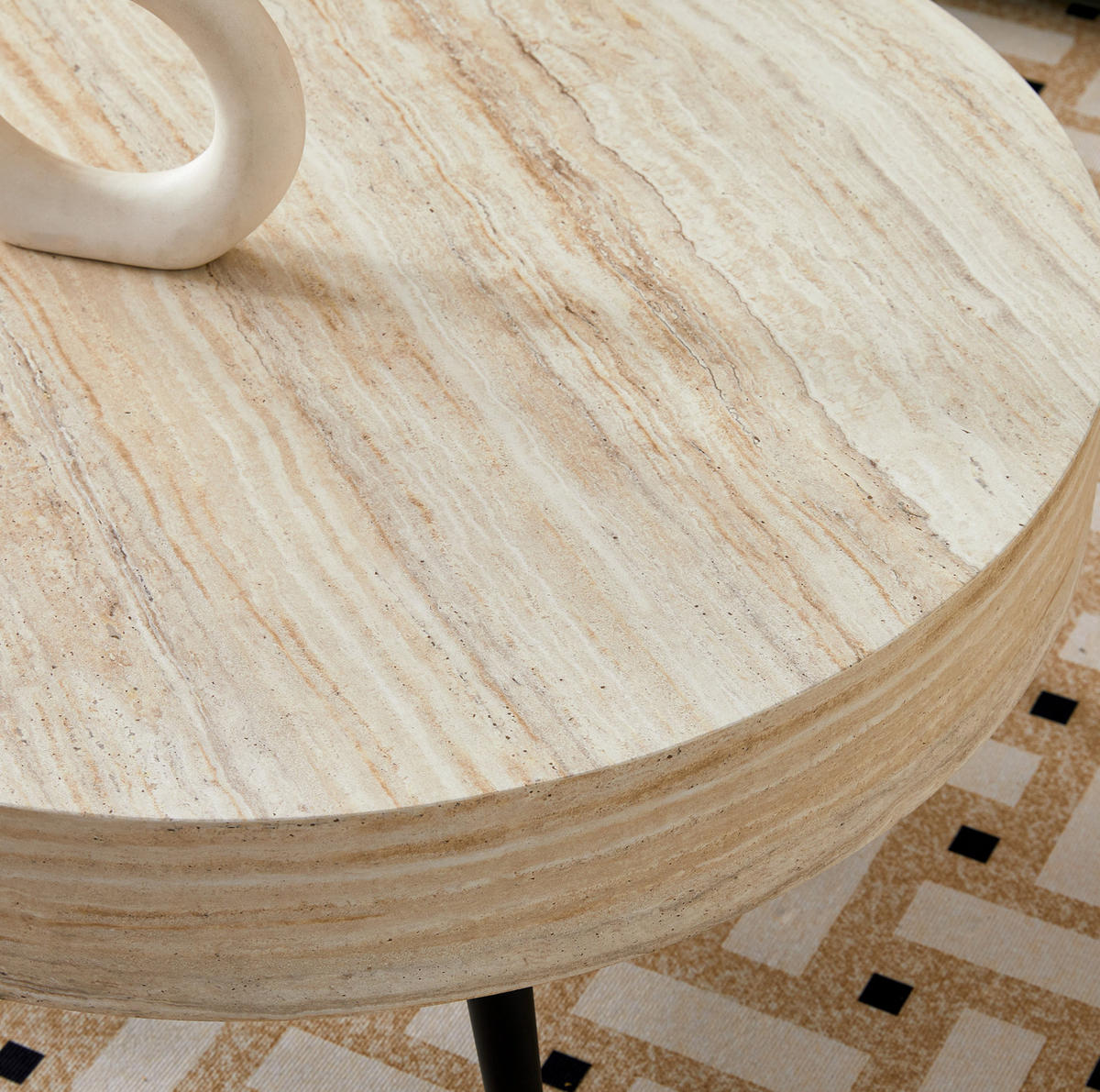 COUCHTISCH 70/70/35,5 cm aus MDF und Metall mit runder Tischplatte und verstellbaren Füßen, Schwarz/Holzfarben - Schwarz, Holzwerkstoff (70/70/35.5cm) - Modfu