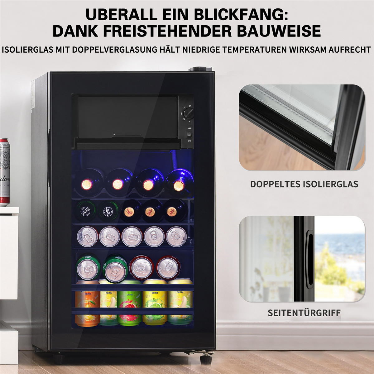MINIKÜHLSCHRANK 76L LED Energieeffizient - Schwarz, Metall (40/71.6/43.5cm) - Kaket