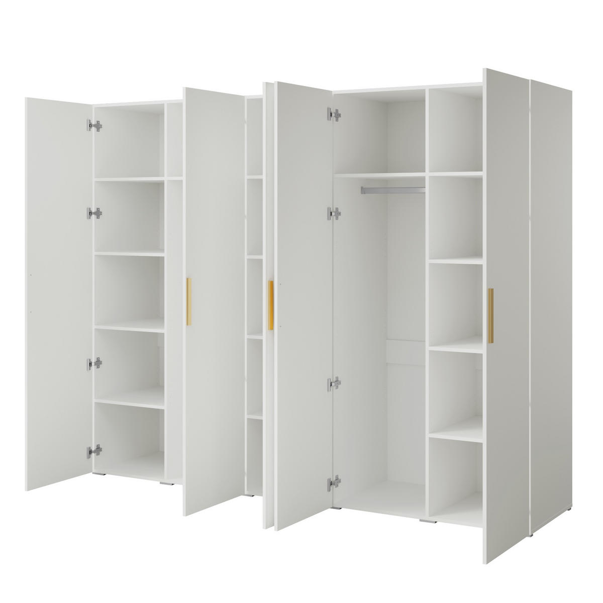 DREHTÜRENSCHRANK Napoli 5D 250 Weiß (schwarzer oder goldener Griff) - Silberfarben/Schwarz, Holzwerkstoff/Kunststoff (250/35/60cm) - mzm24