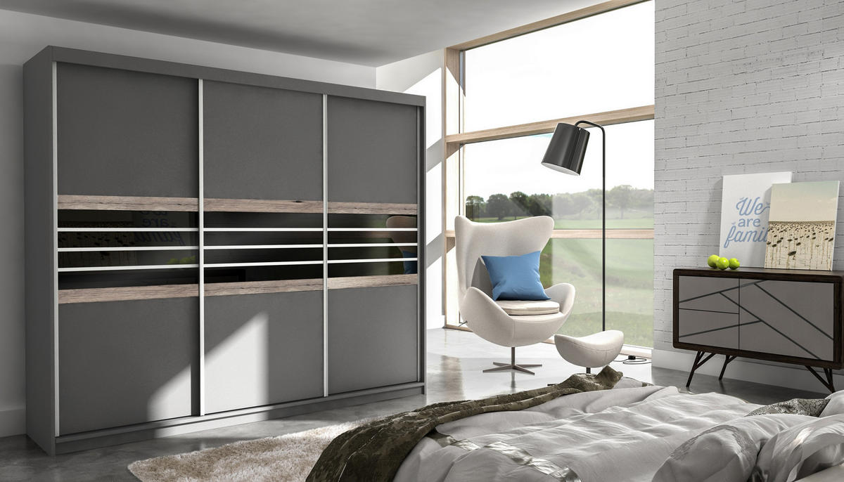 SCHWEBETÜRENSCHRANK RIVEN 250/215/61 cm 3-türig Braun - Braun, Holzwerkstoff (250/215/61cm) - MASSENO