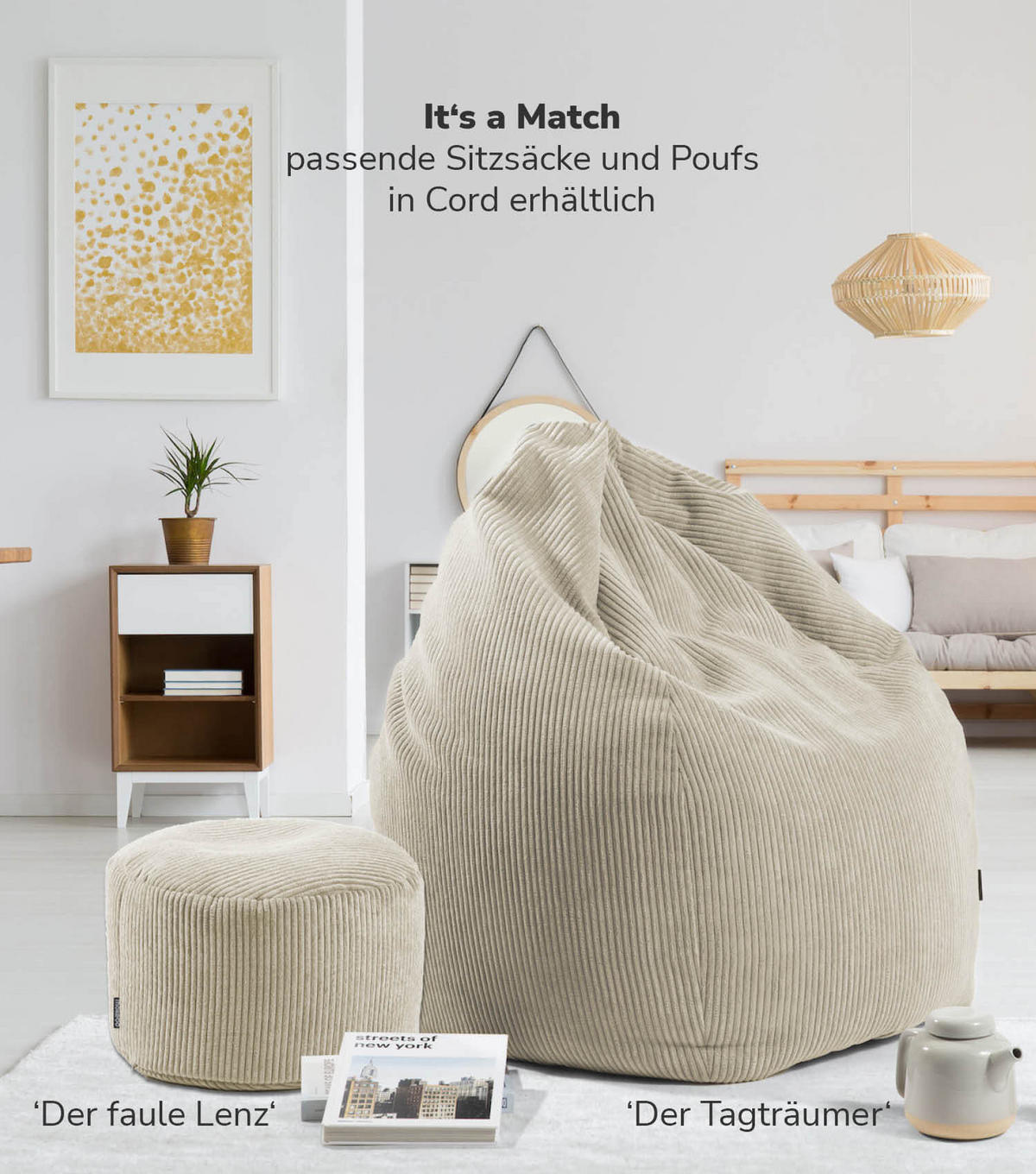 POUF Der Ruhestifter - Beige, Textil (65/35/55cm) - Mokebo