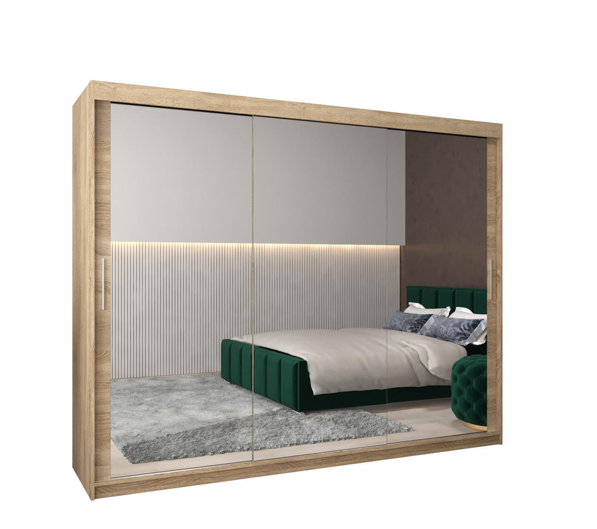 SCHWEBETÜRENSCHRANK 200/250/62 3-türig - Silberfarben/Sonoma Eiche, Holz/Kunststoff (250/200/62cm) - MÖBEL KRYSPOL