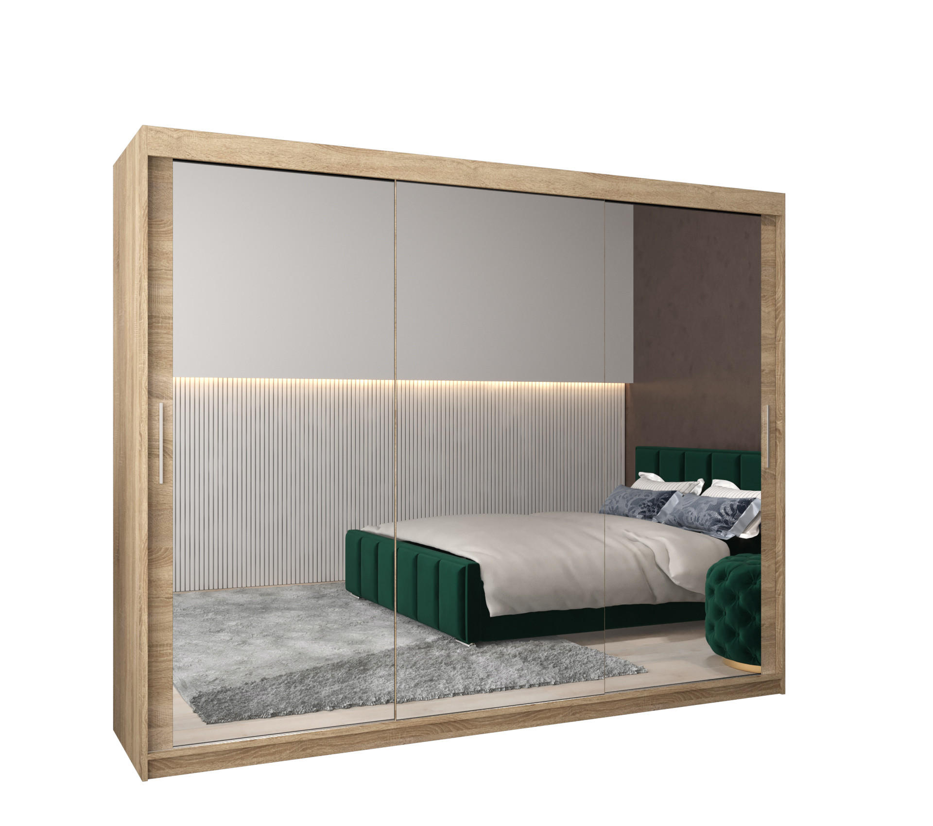 Abiks Möbel SCHWEBETÜRENSCHRANK Sonoma Eiche, Sonoma Eiche 250cm × 62cm × 200cm
