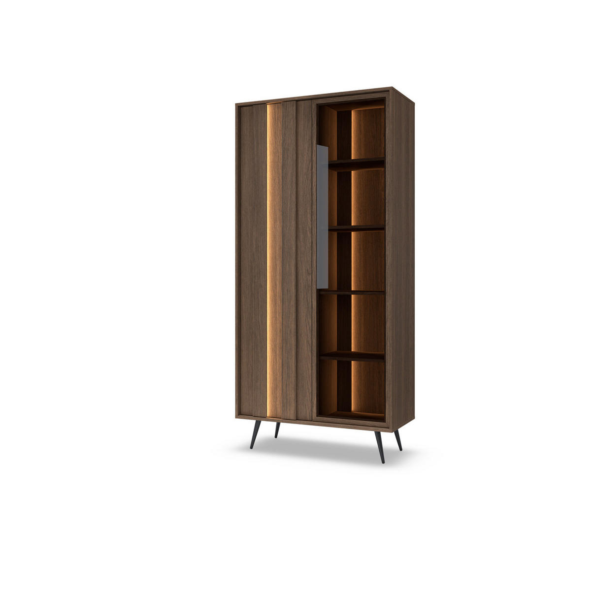 STANDVITRINE LUPO 93 cm Eiche Dunin - mit Doppel-LED, Soft-Close und Metallfüßen - Eichefarben/Schwarz, Holz/Holzwerkstoff (93/196/40cm) - Ravio