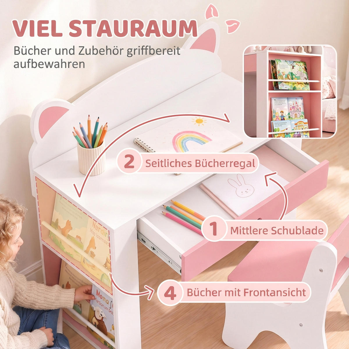 KINDERSITZGRUPPE 2er Set Spanplatte MDF Rosa - Rosa/Weiß, Holzwerkstoff (41.2/74.5/80cm) - AIYAPLAY
