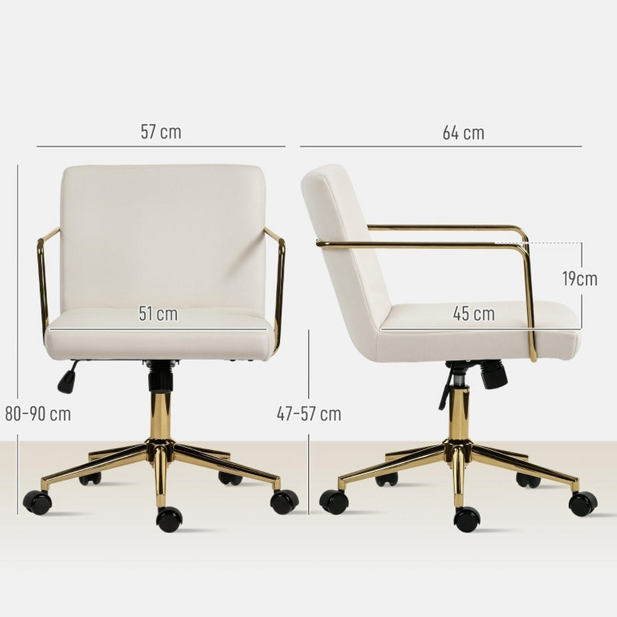 BÜROSTUHL höhenverstellbar 57 x 64 x 80-90 cm Polyester Cream White - Weiß, Kunststoff (57/90/64cm) - Meubliv