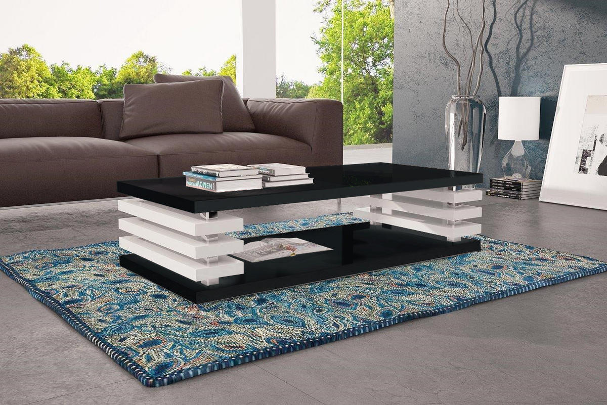 COUCHTISCH rechteckig Schwarz Weiß Hochglanz Ablage 120/40/60 cm - Schwarz Hochglanz/Weiß Hochglanz, Holzwerkstoff (60/120/40cm) - designimpex