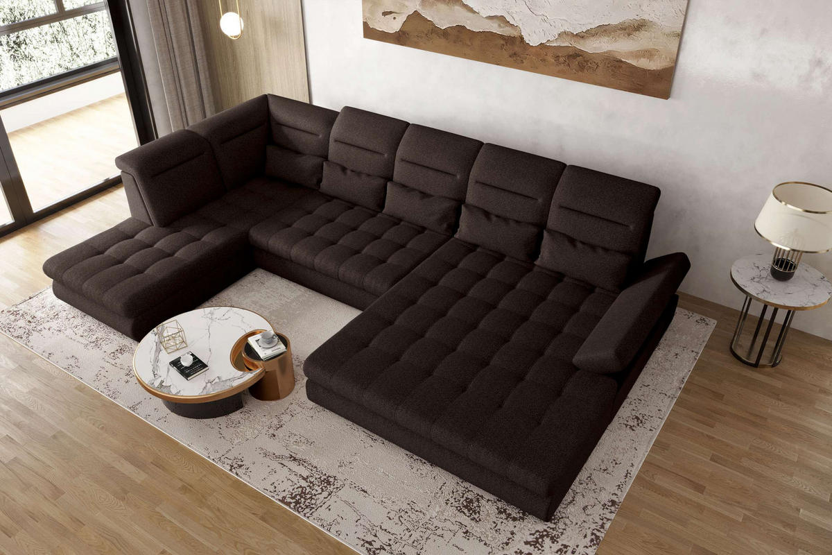 WOHNLANDSCHAFT Toscana Velours inkl. Schlaffunktion - Braun, Textil (358/87/208cm) - 99rooms