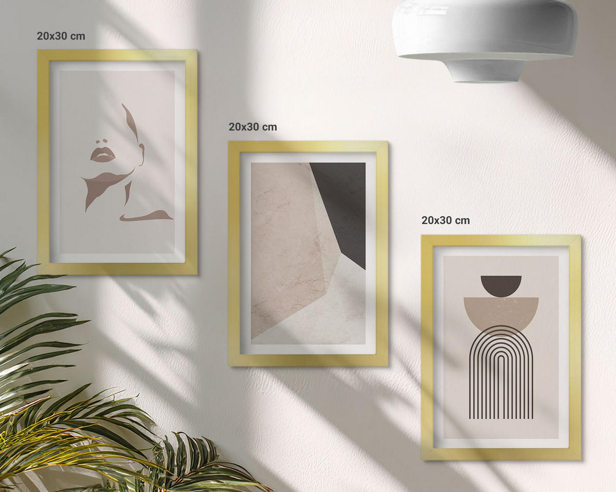 BILDER SET 3er Set - 20x30 cm Goldrahmen - Abstrakte Gesichtsformen - Goldfarben, Kunststoff (20/30cm) - TULUP