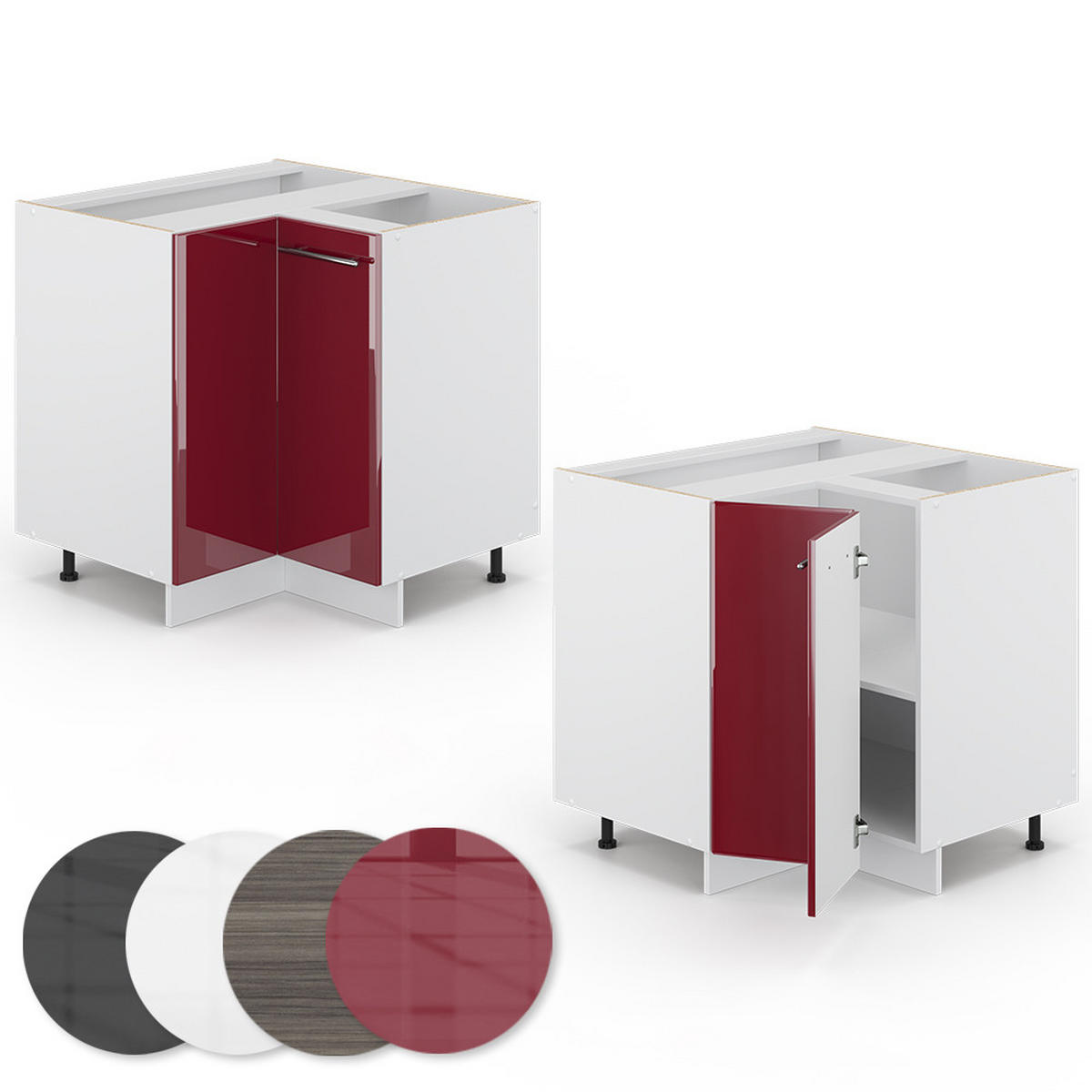 ECKUNTERSCHRANK Fame-Line Bordeaux Hochglanz 80.5 cm, AP Eiche - Bordeaux/Weiß, Holzwerkstoff (80.5/82/60cm) - Vicco