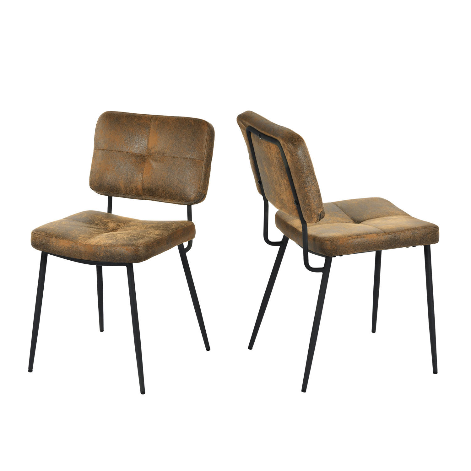 ESSZIMMERSTÜHLE 2er-Set, Vintage-Stil, mit Rückenlehne, gepolsterte Sitzfläche, Bezug in Wildlederoptik, Braun - Braun, Metall (54/82/45.5cm) - Meubles Cosy
