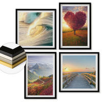 WANDBILDER 4er-Set - 50x50 cm & 40x60 cm Schwarzer Rahmen - Landschaften Berge Wellen Baum Herz Pier - Schwarz, Kunststoff (50/50cm) - ArtPrintCave