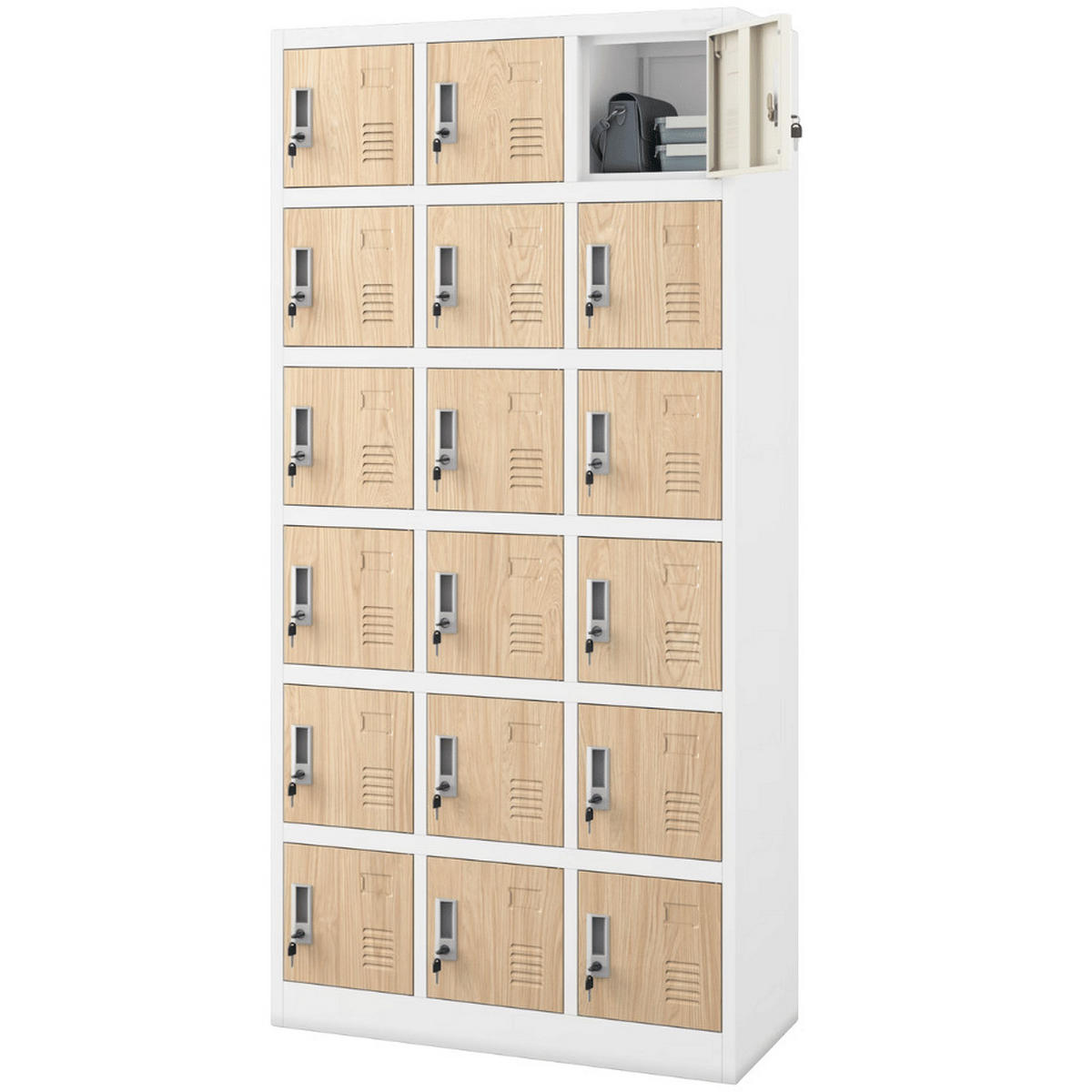 SCHLIESSFACHSCHRANK Spind BERN 18 Fächer185x90x40cm Weiß-Sonoma Eiche - Weiß, Metall (90/185/40cm) - DELUKE