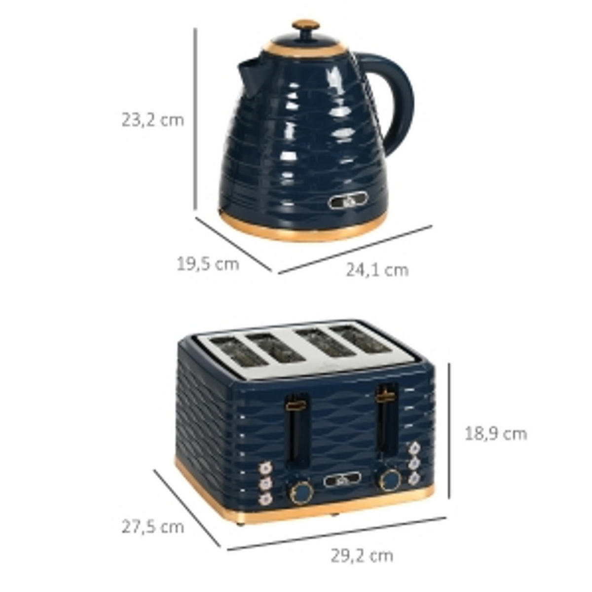 WASSERKOCHER-TOASTER und Toaster Set 1,7L 4 Scheiben Blau - Blau, Kunststoff (19.5/23.2/24.1cm) - Rolipo