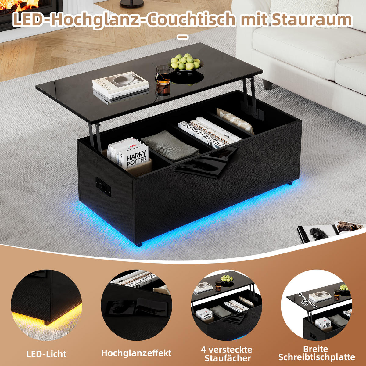 COUCHTISCH Black 100/50/35 cm - Schwarz, Holz (100/50/35cm) - Urban Meuble
