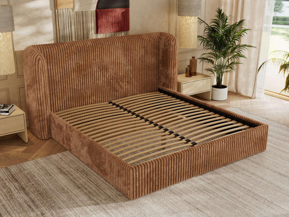 POLSTERBETT EMORA CLASSIC 200/200 - Orange Cord - Multipocket-Matratze - Orange, Textil (200/200cm) - MKS