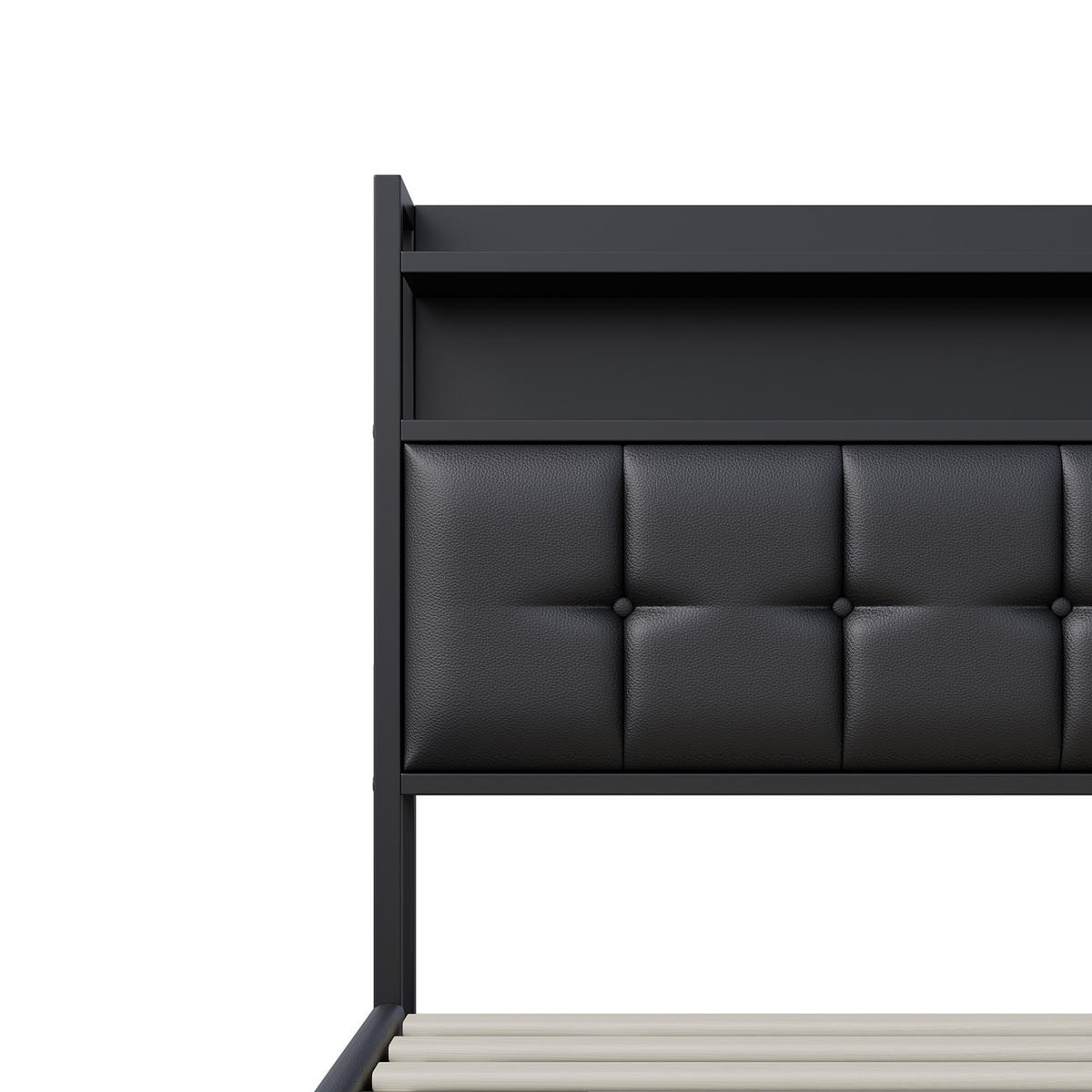 POLSTERBETT Geometrisch 140/200 cm mit Bettkasten & Regalkopfteil Kunstleder Schwarz - Schwarz, Textil (140/200cm) - Creahappy