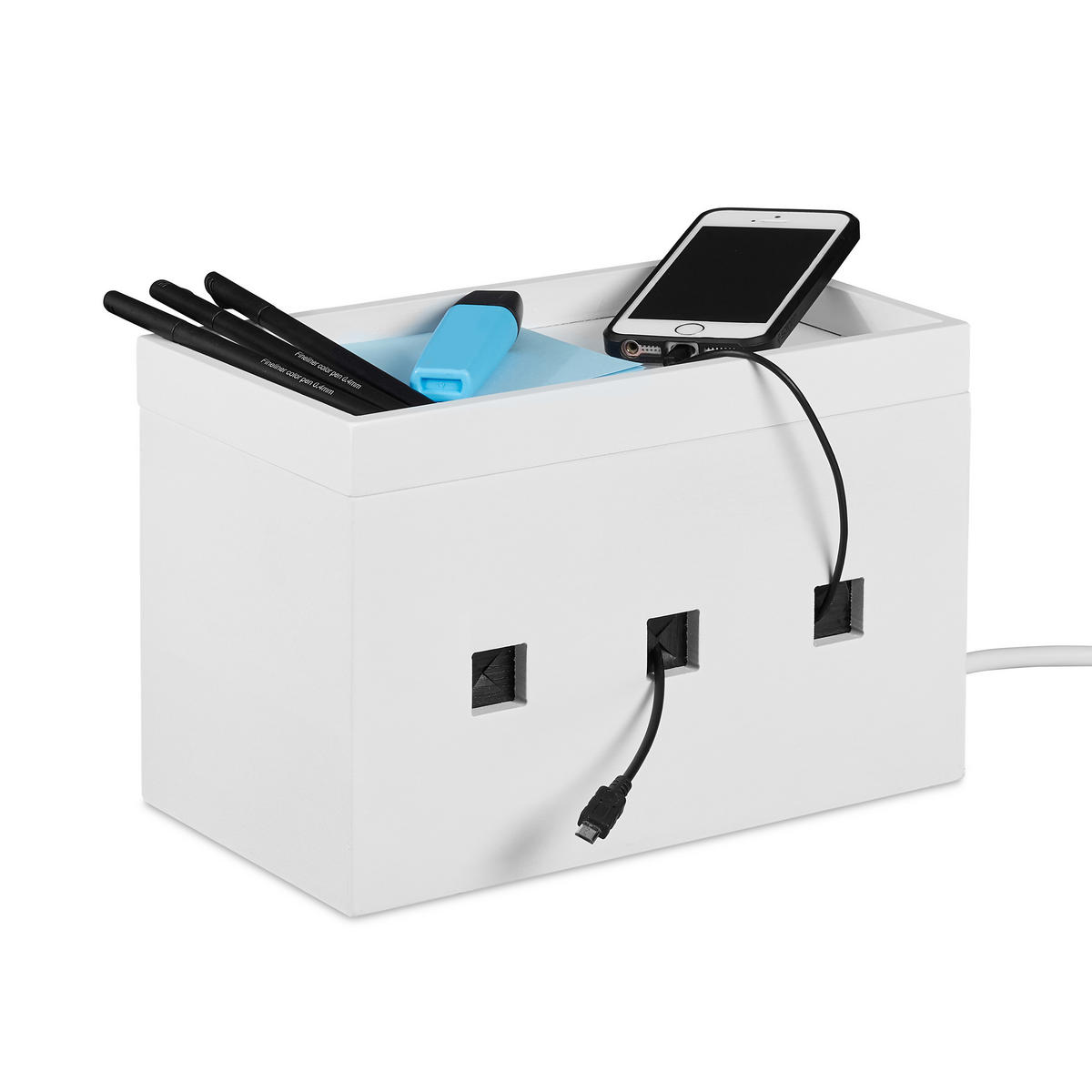 KABELBOX - Weiß, Holz (14/25.5/16.5cm) - Relaxdays