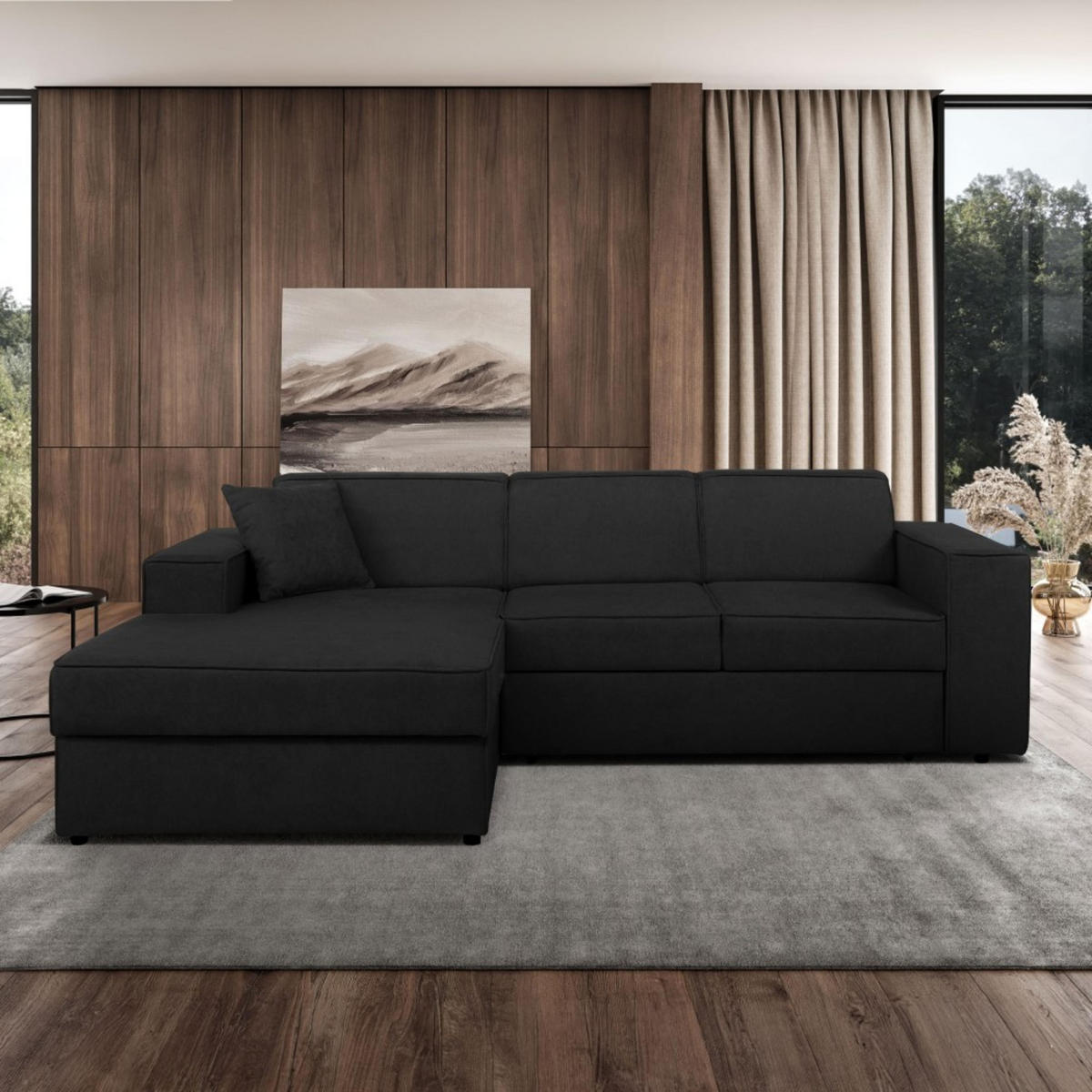 ECKSCHLAFSOFA mit Schlaffunktion Pedro L schwarz links - Schwarz, Kunststoff/Textil (267/160cm) - Beautysofa