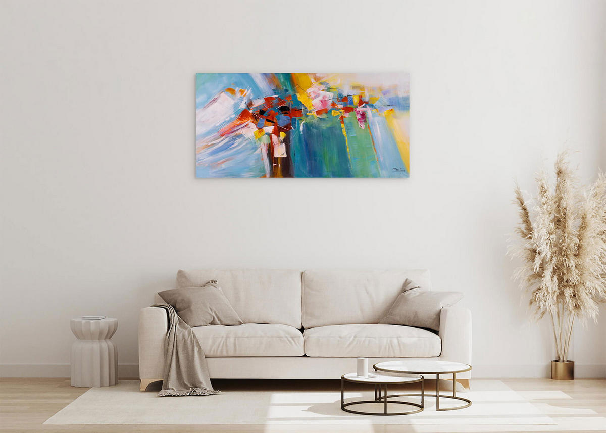 ACRYLBILD HANDGEMALT 120/60 cm - Blau/Multicolor, Holz/Textil (1.64/60cm) - KUNSTLOFT