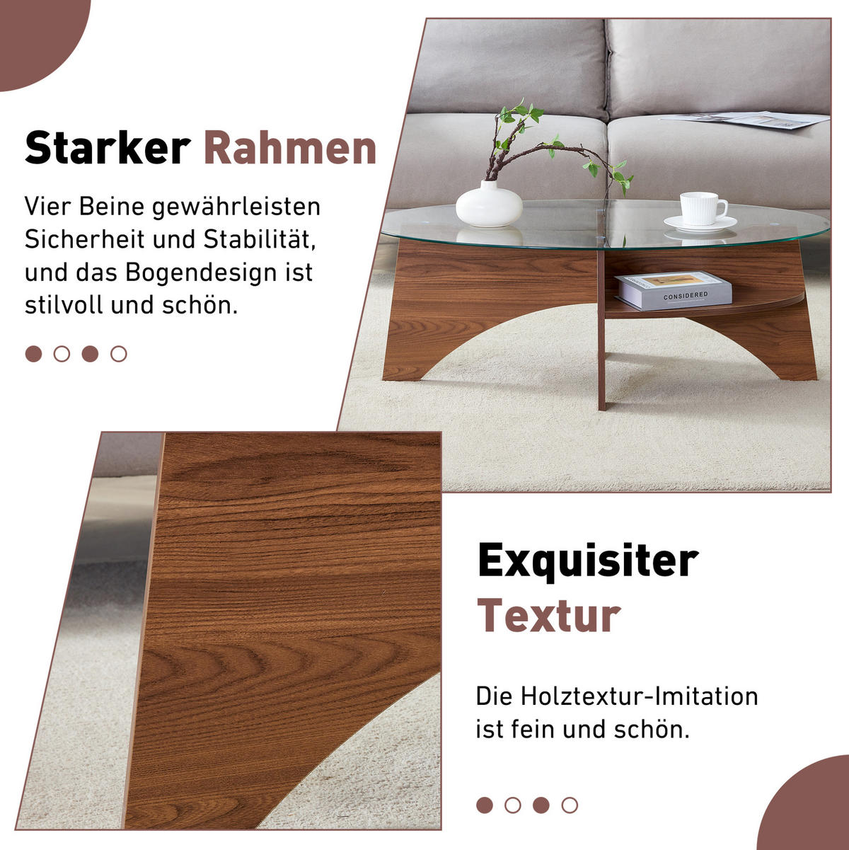 COUCHTISCH oval Sicherheitsglas MDF Transparent/Walnut - Transparent, Glas (104.9/60/35.6cm) - Meubliv