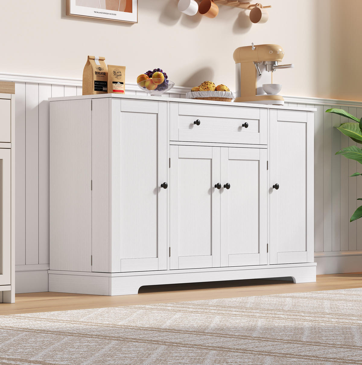 SIDEBOARD aus MDF in Weiß mit Schublade, Doppeltürfach und verstellbaren Einlegeböden, 138/40/85 cm, Weiß - Weiß, Holzwerkstoff (138/85/40cm) - Redom