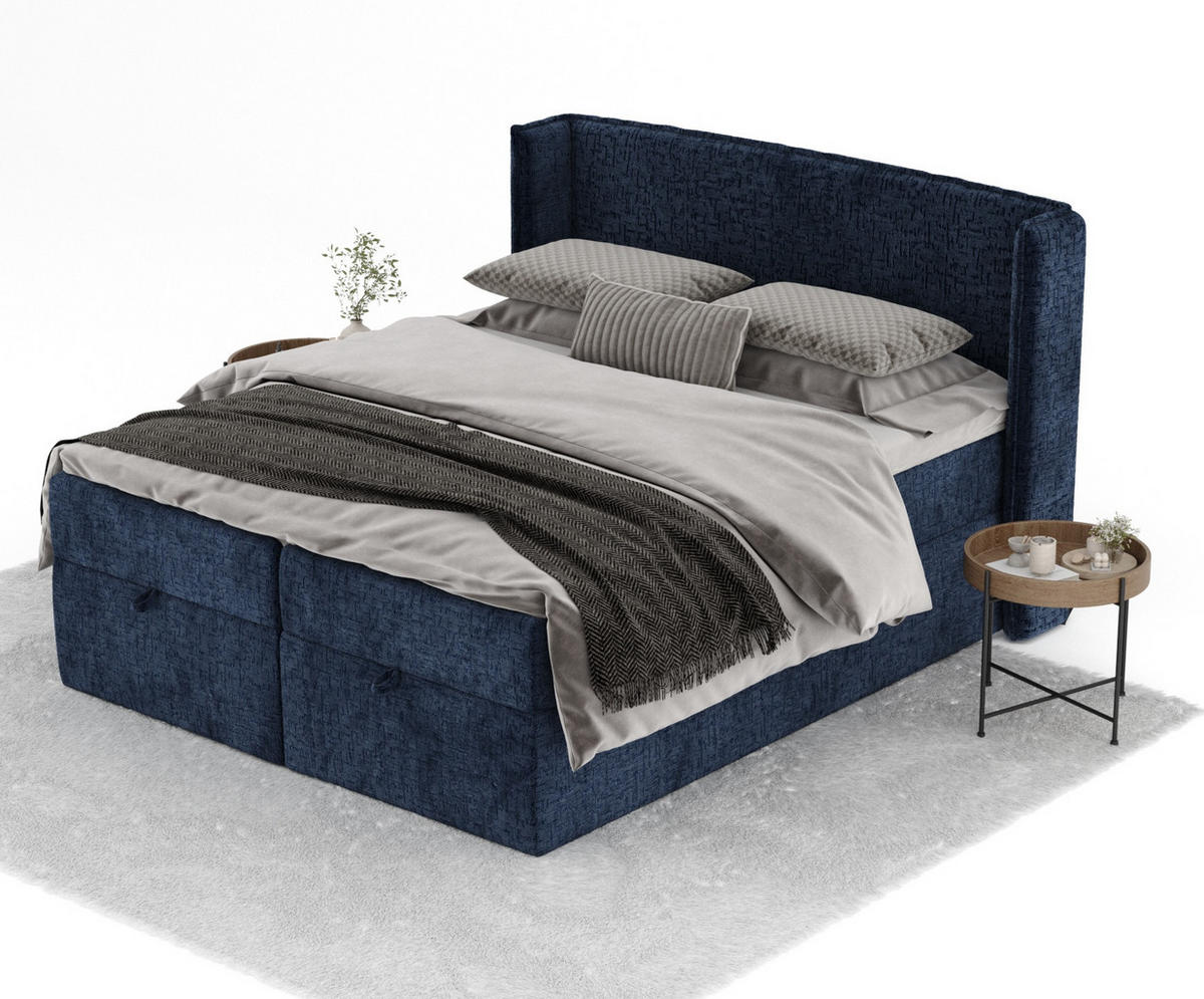 BOXBETT Passion Marineblau 140/200 cm mit Matratze und Topper - Schwarz/Dunkelblau, Holz/Holzwerkstoff (140/200cm) - Maison de Reve
