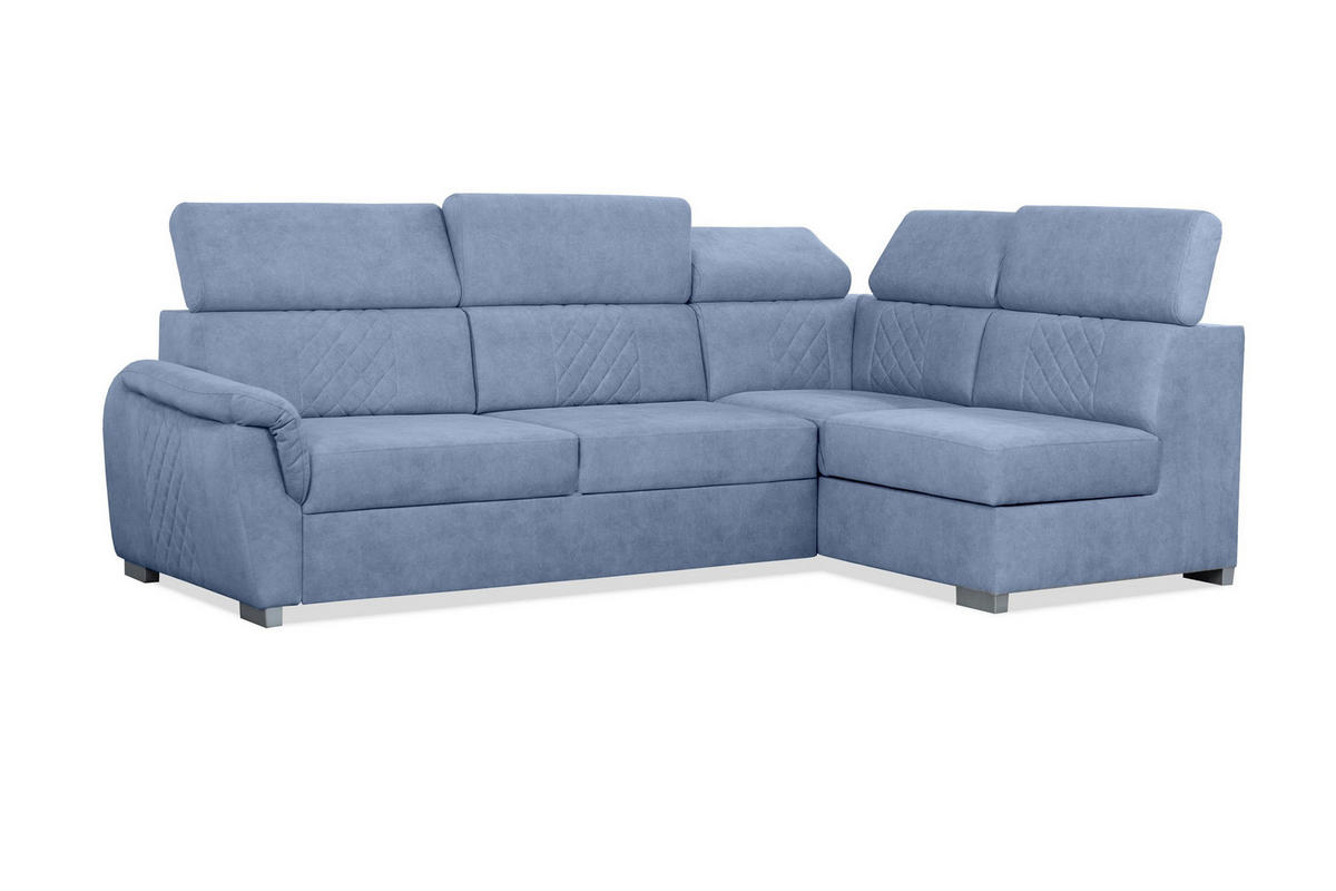 ECKSOFA Ravini Blau, mit Bettzeugablage und verstellbaren Kopfstützen, rechte seite - Blau, Holzwerkstoff (253/156cm) - Bettso