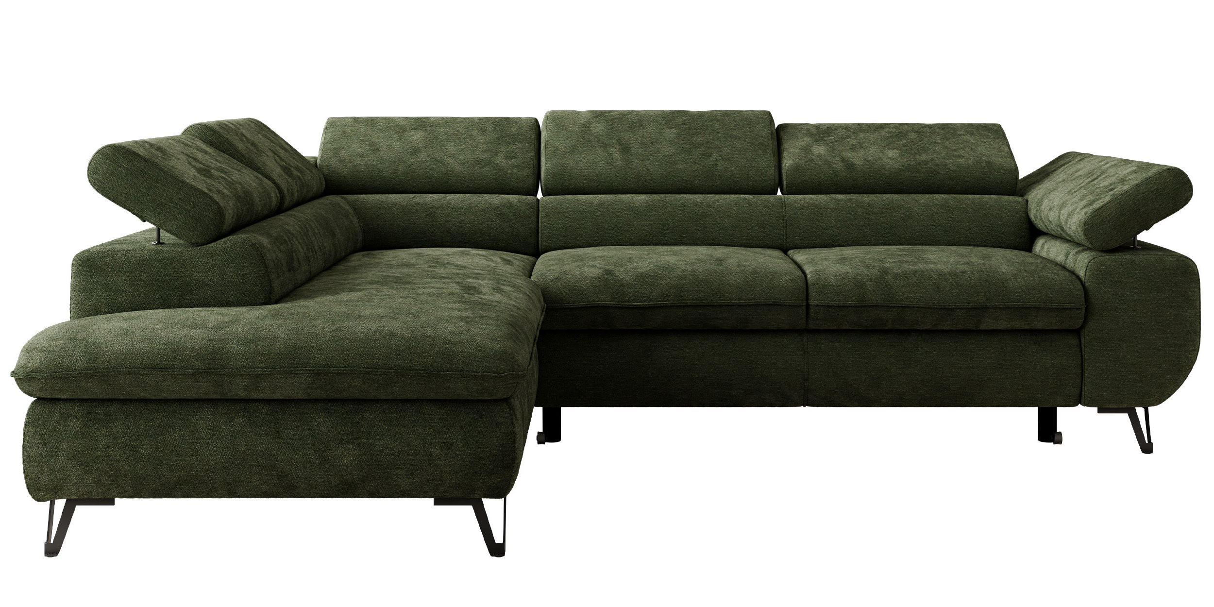 ECKSOFA PABLO L Dunkelgrün Schenille glatt - Links Seite mit T25 Topper - Dunkelgrün/Schwarz, Textil/Metall (208/273cm) - MKS