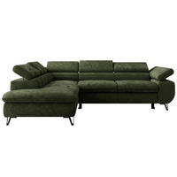 ECKSOFA PABLO L Dunkelgrün Schenille glatt - Links Seite mit T25 Topper - Dunkelgrün/Schwarz, Textil/Metall (208/273cm) - MKS