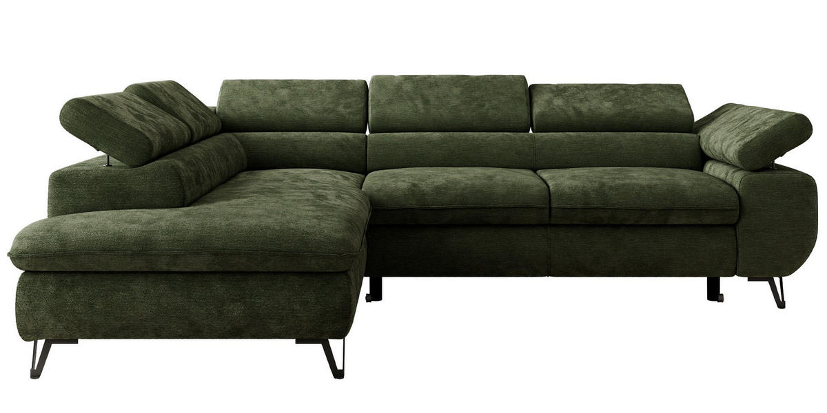ECKSOFA PABLO L Dunkelgrün Schenille glatt - Links Seite mit T25 Topper - Dunkelgrün/Schwarz, Textil/Metall (208/273cm) - MKS