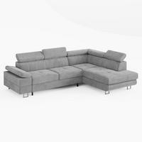 ECKSOFA CAROLINE Rechts Grau Velours-Stoff mit Schlaffunktion und Bettkasten - Chromfarben/Grau, Textil (253/190cm) - Barchello