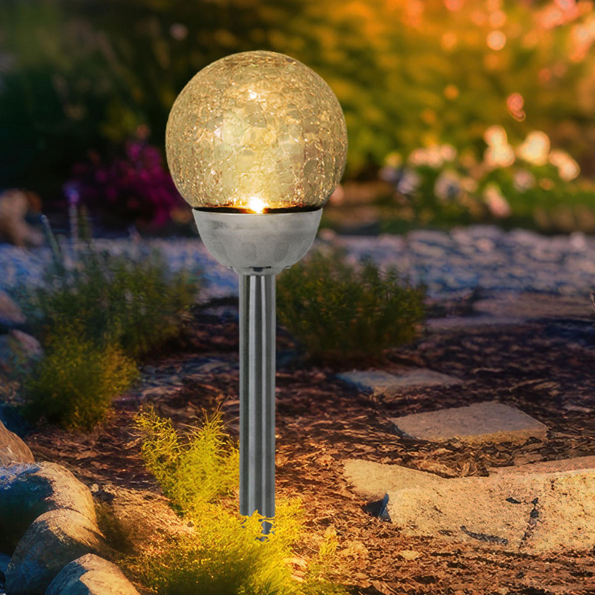 LED AUSSENLEUCHTE Solarlampe Edelstahl Silber - Silberfarben, Glas (12/12/56cm)