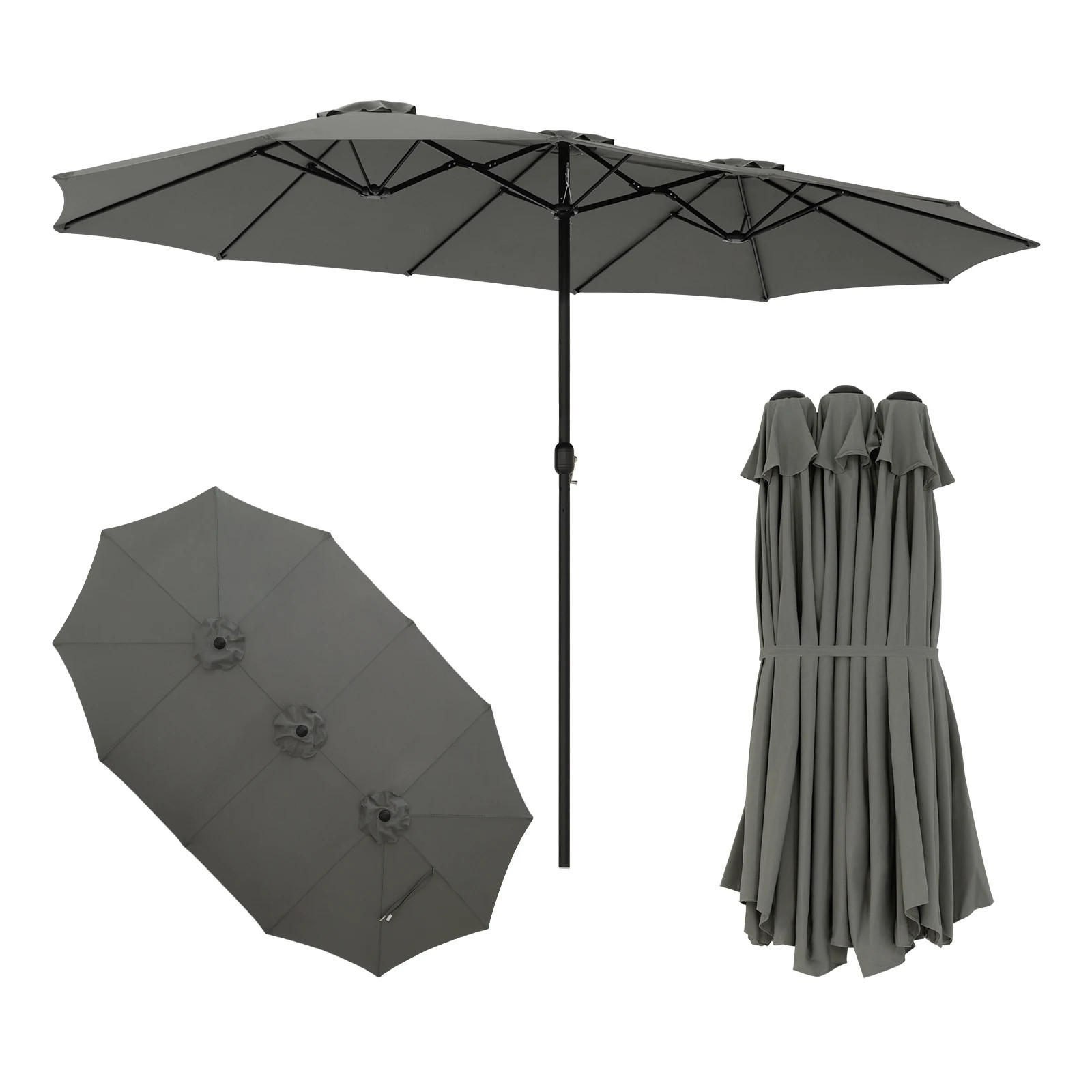 SONNENSCHIRM Kurbel Dunkelgrau 390x200 cm - Dunkelgrau, Textil/Metall (390/200cm) - Kaket