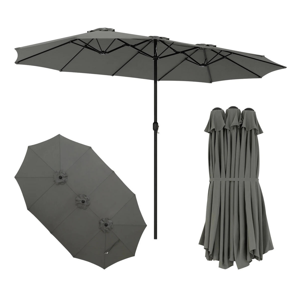 SONNENSCHIRM Kurbel Dunkelgrau 450x267 cm - Dunkelgrau, Textil/Metall (450/267cm) - Kaket