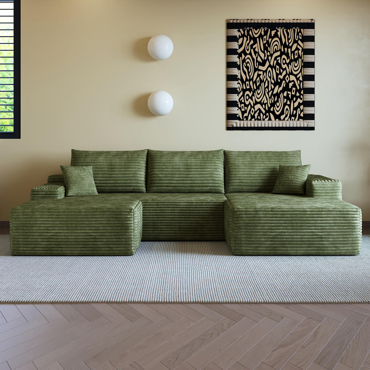 WOHNLANDSCHAFT DE-34857 U-Form 2-Sitzer Chaiselongue rechts Grün - Grün, Textil (175/83/270cm) - ComfortXL