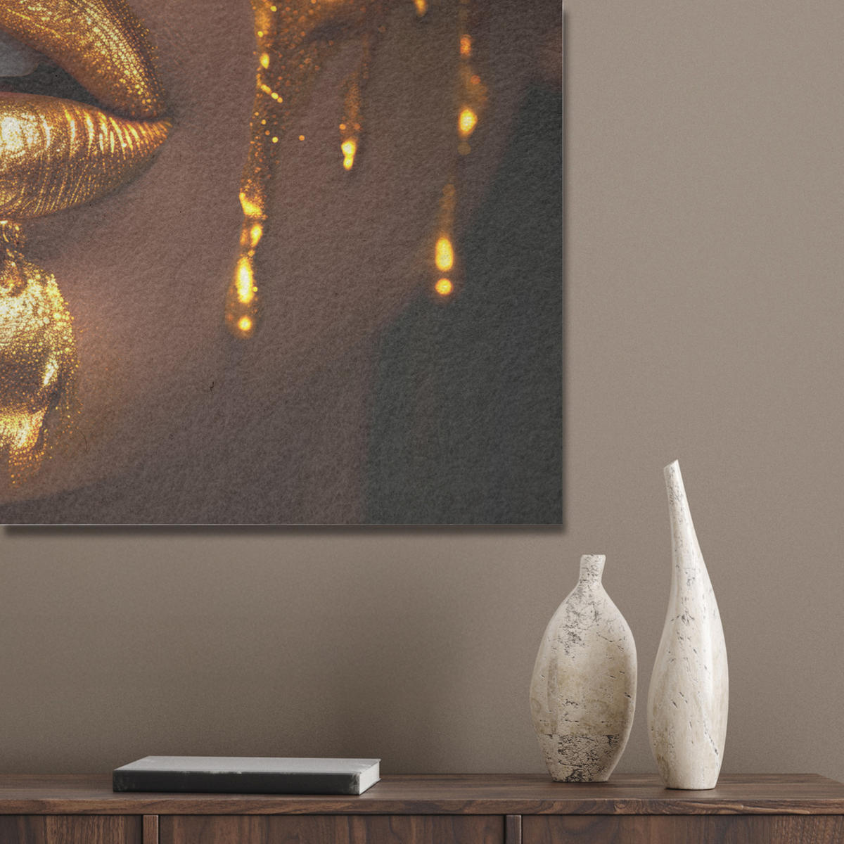 AKUSTIKBILD Frau - Gold - Luxus - Porträt Akustikpaneele 90x60 cm - Goldfarben, Kunststoff (90/60/0.9cm) - MuchoWow