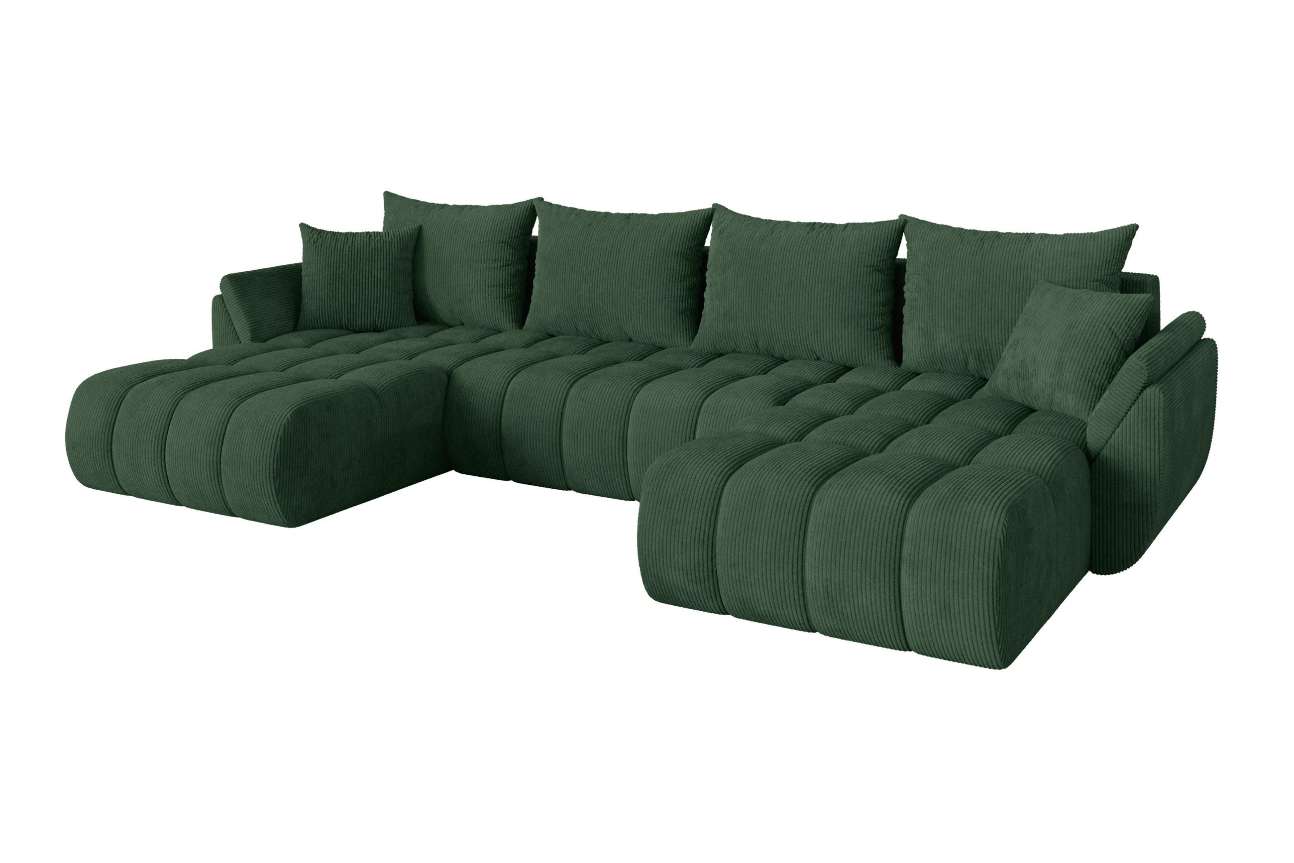 WOHNLANDSCHAFT mit Schlaffunktion und Bettkasten TOKO-U-v1 378x194x86 Grün Cord - Dunkelgrün/Schwarz, Holzwerkstoff/Kunststoff (378/86/194cm) - ALTDECOR