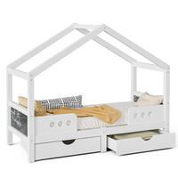 KINDERBETT 90/200 cm mit Dachdesign, Tafel und 2 Schubladen aus Holz und MDF, Weiß - Weiß, Holz (90/200cm) - Redom