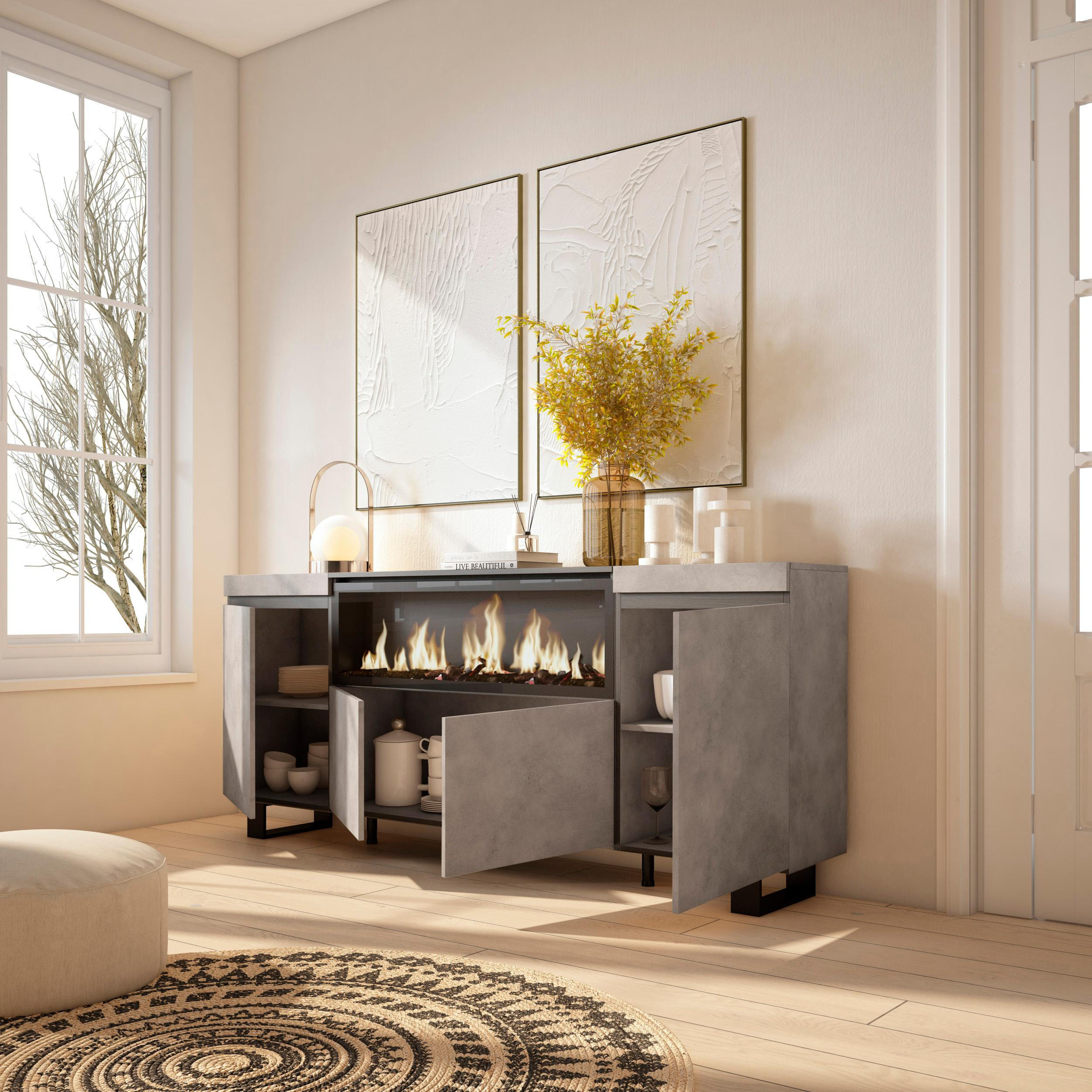 Thumbnail - Skraut Home Sideboard, Grau, Schwarz, Mehrfarbig, Holzwerkstoff, Rechteckig, 208x87x35 cm, Wohnzimmer, Kommoden & Sidebo...