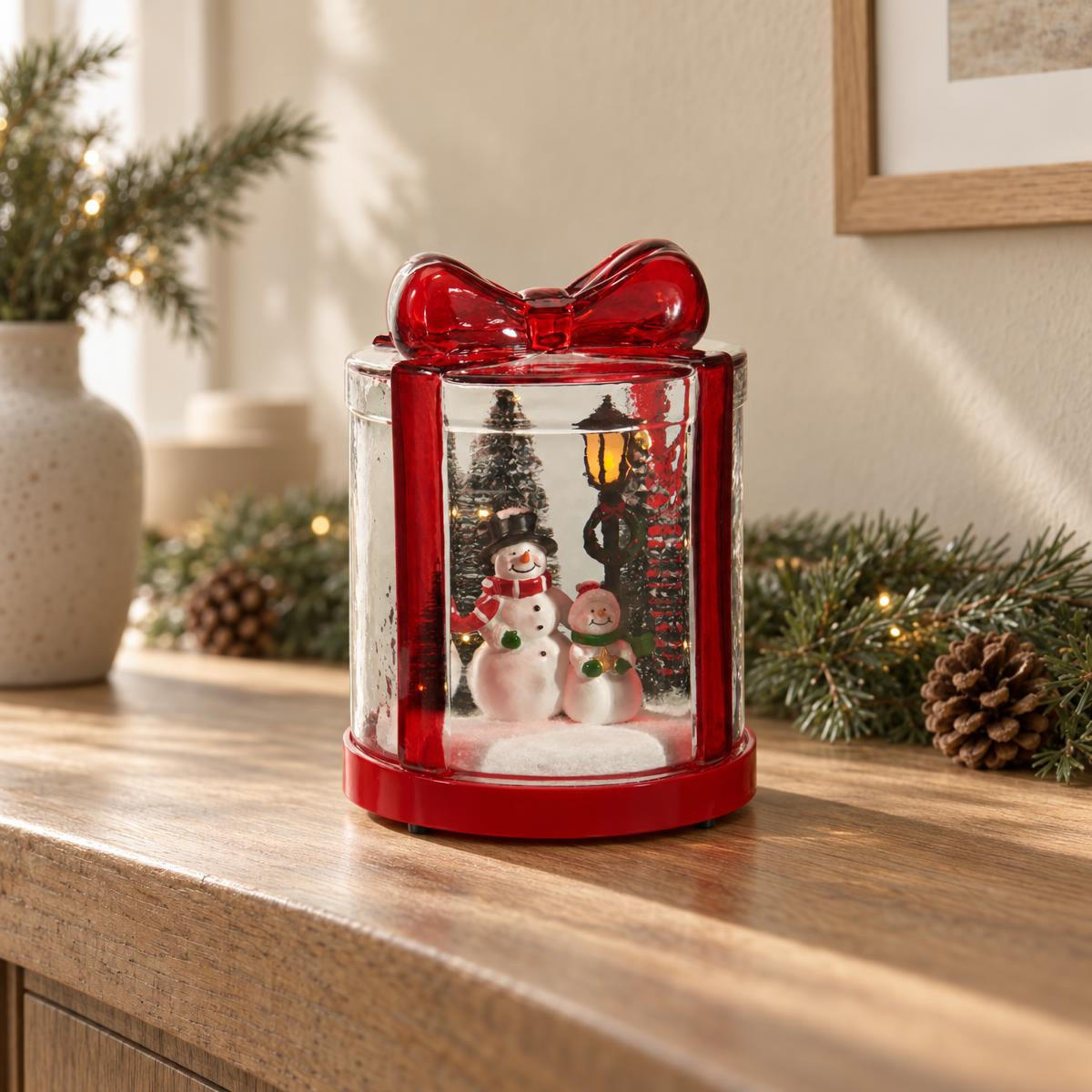 WEIHNACHTLICHER aus Glas – Geschenk mit Schneemännern 13/13/17 cm - Rot, Glas (13/17/13cm) - Home Styling Collection