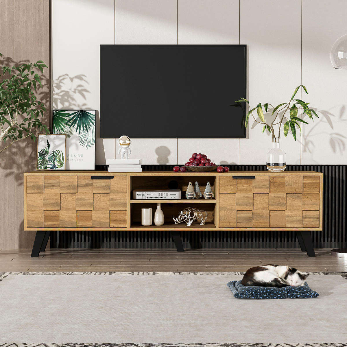 TV-SCHRANK in Holzoptik mit Türen und offenen Fächern 160.5/35.5/45 cm - Eichefarben, Holzwerkstoff (160.5/45/35.5cm) - Redom