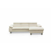 ECKSCHLAFSOFA mit Echtlederbezug, Schlaffunktion & Bettkasten - Chromfarben/Eiche Bianco, Leder/Holz (166/244cm) - Cotta