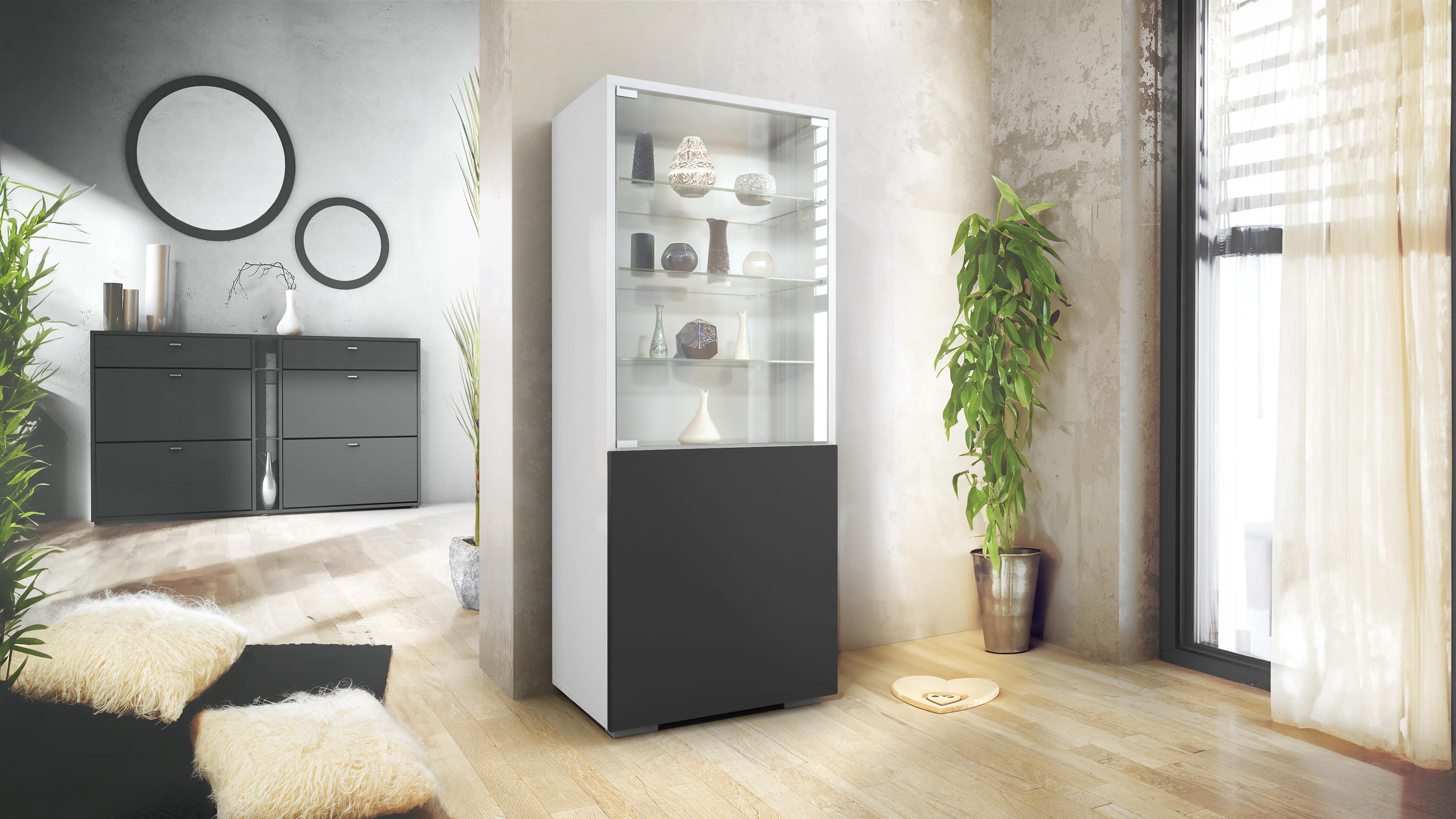 VITRINE Granada Schwarz matt - Schwarz, Holzwerkstoff (50/122.5/34.5cm) - Vladon