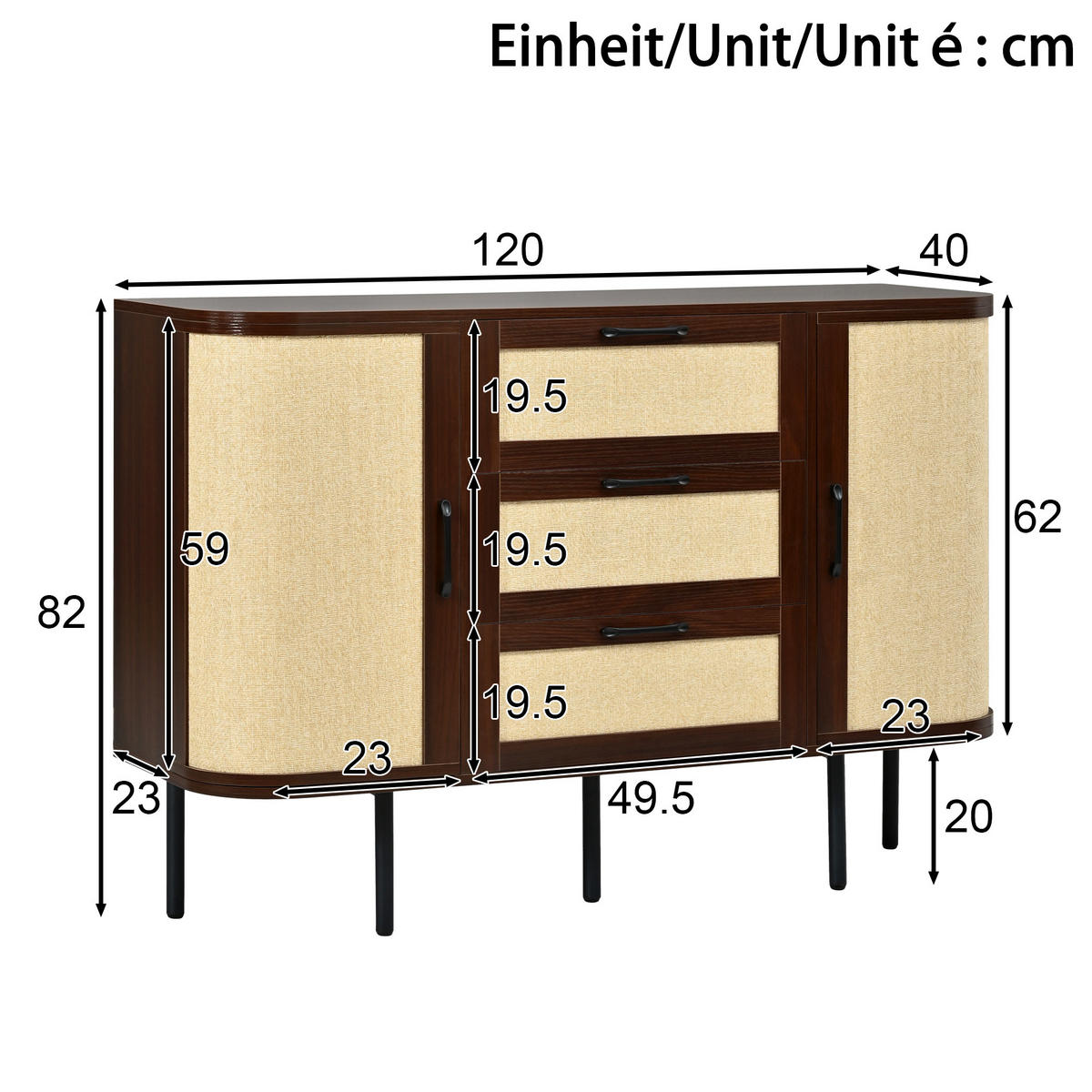WOHNWAND DE-40152 2-teilig mit Geflechtfront Nussbaum - Walnussfarben, Holzwerkstoff (120/82/40cm) - ComfortXL