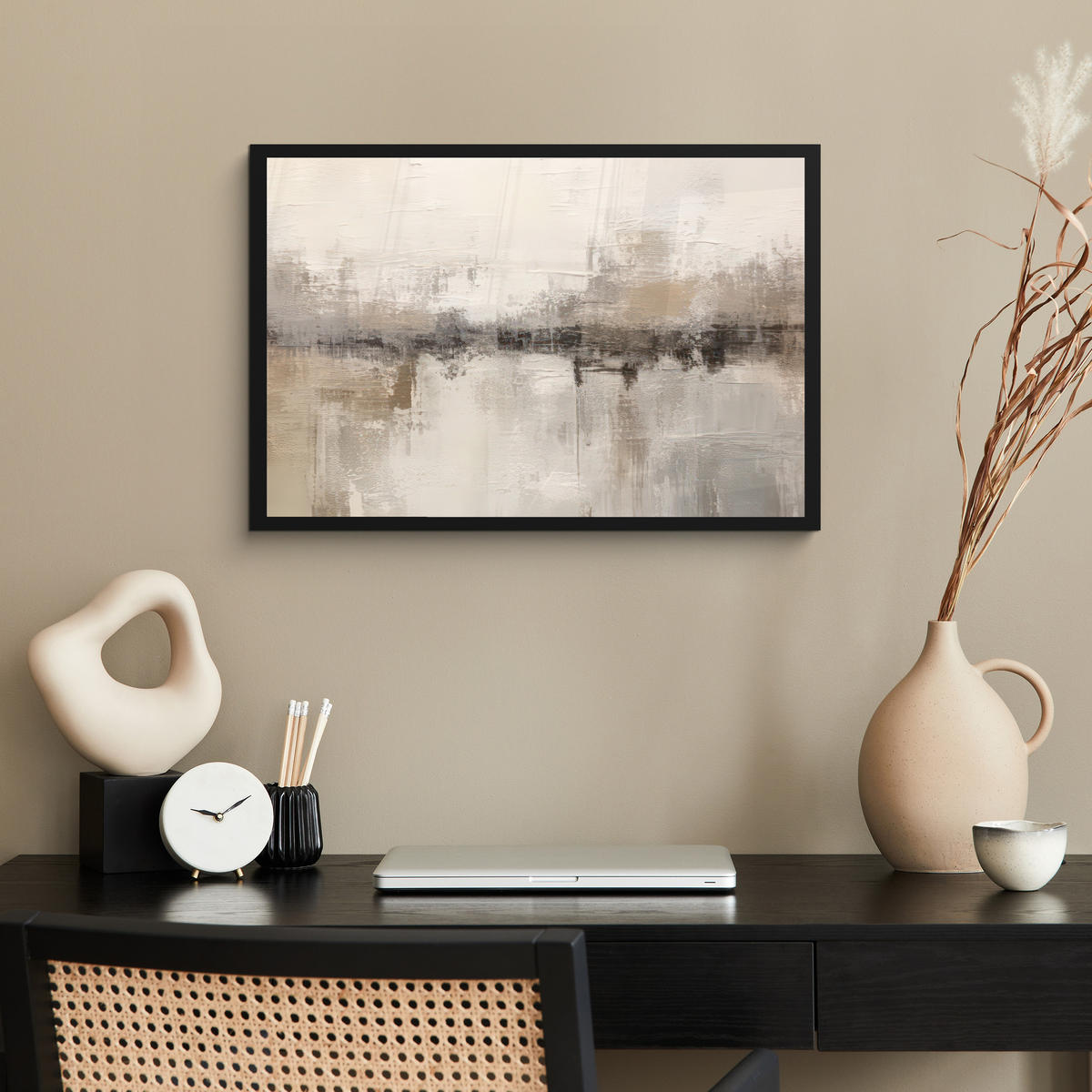 POSTER MIT RAHMEN Moderne Kunst - Abstrakt - Beige 60x40 cm - Beige, Papier (60/40cm) - MuchoWow