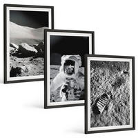 BILDER SET 3er Set - 40x60 cm Schwarzer Rahmen - NASA-Fotos vom Mond Astronaut - Schwarz, Kunststoff (40/60cm) - TULUP