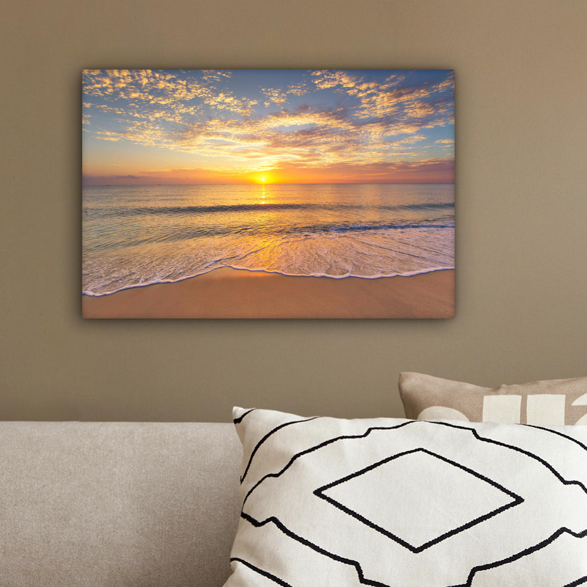LEINWANDBILD Strand - Sonnenuntergang - Meer 30x20 cm - Gelb, Textil (30/20cm) - MuchoWow