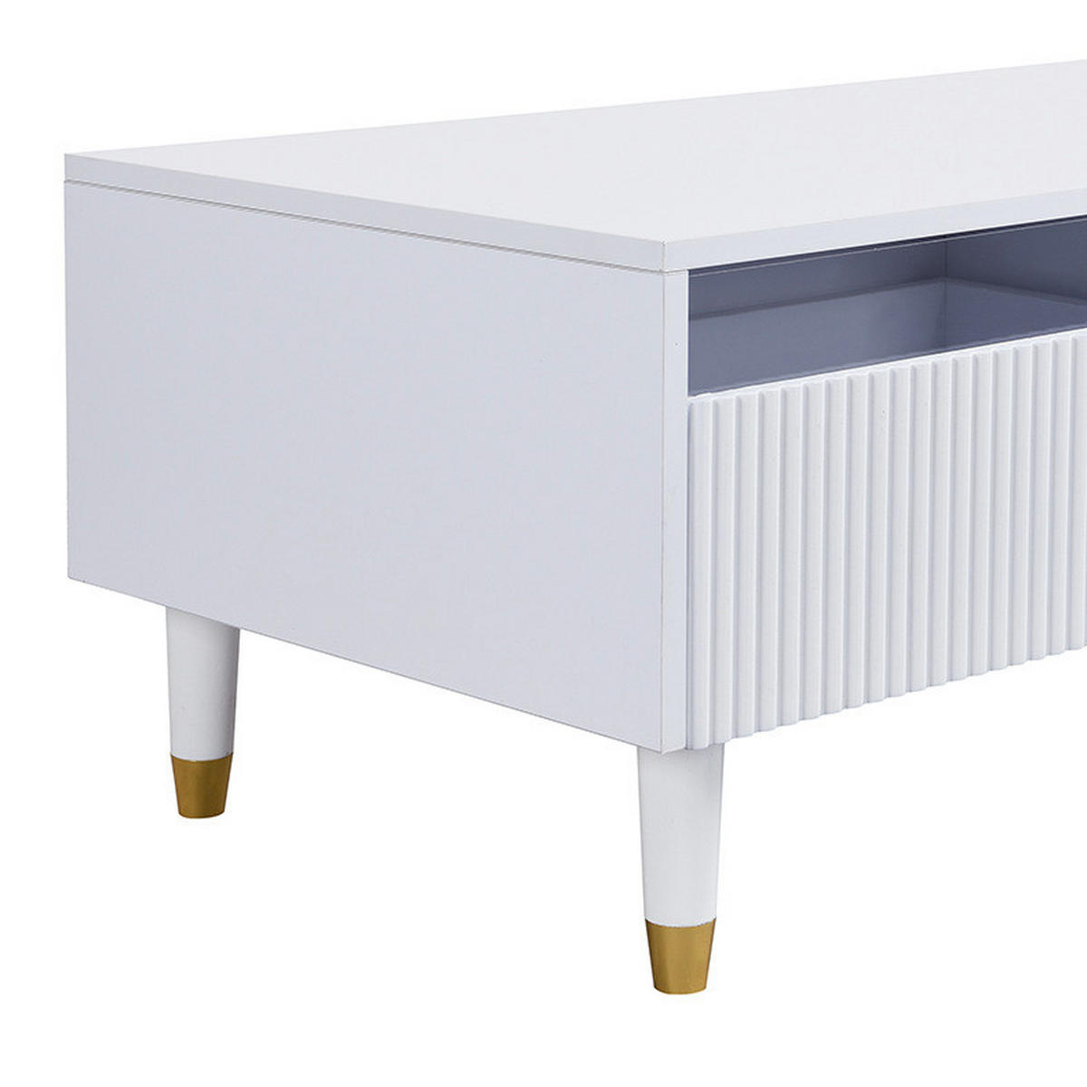 COUCHTISCH 110/50/40 cm weiß aus MDF mit LED-Beleuchtung und Schubladen - Weiß, Holzwerkstoff (100/50/40cm) - OKMYHOME