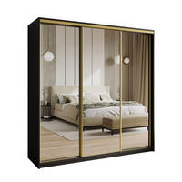 SCHWEBETÜRENSCHRANK RIEN 200/205/60 cm 3-türig mit Spiegel Schwarz - Schwarz, Holzwerkstoff (200/205/60cm) - MASSENO